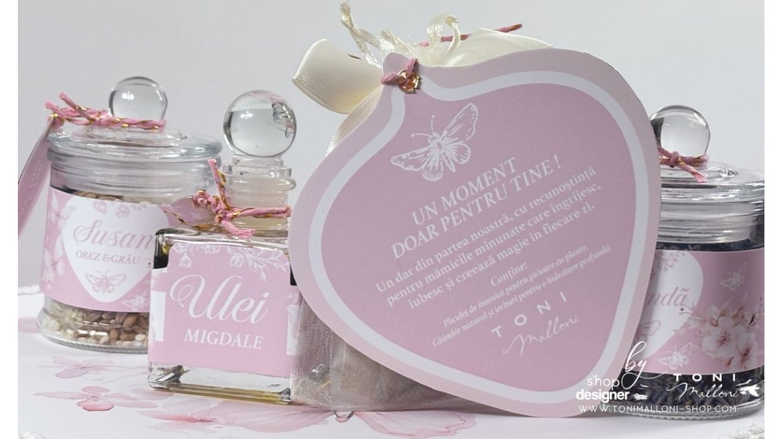 Set prima băiță cu nasii dupa botez cu fluturi roz Pink Butterfly Ritualul blând al apei pentru fetițe 23